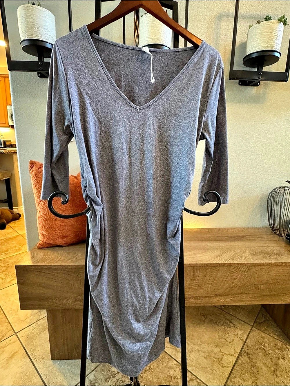 PINK BLUSH Gray Long Sleeve Ruched Midi Dress